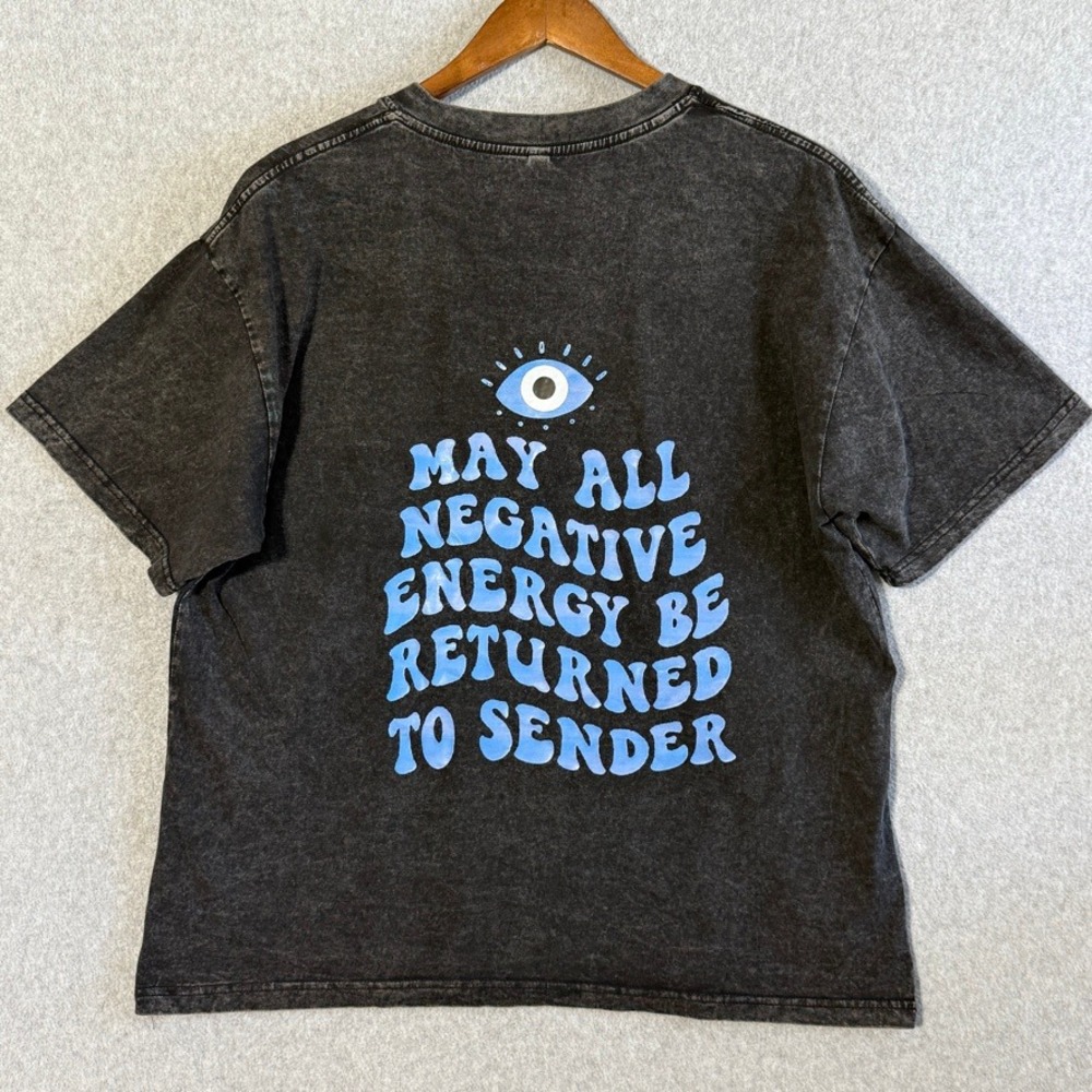 Unbranded Graphic T-Shirt Streetwear Medium Charcoal NWOT Acid Wash Evil Eye
